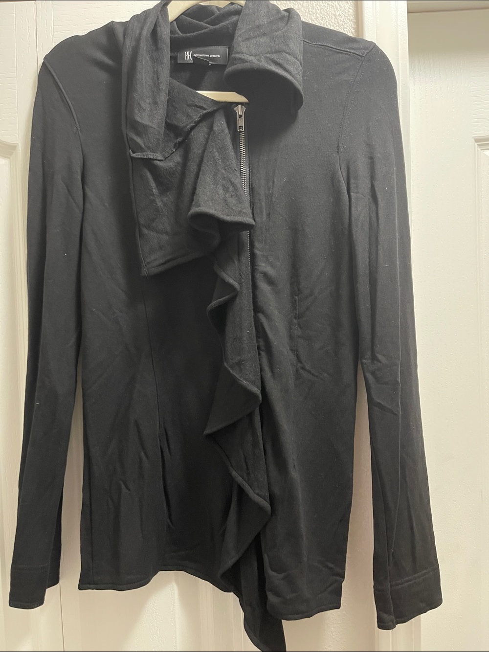 INC International Concepts Black Ruffle Zip Jacket
